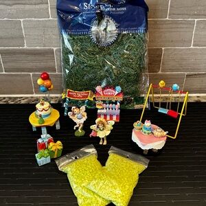 9 Piece Fairy Garden Birthday Party Accessory Set with Moss & Rocks - Like New